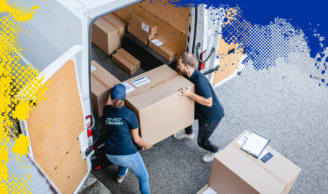 lcv-moog-delivery-vehicle Workers loading a large box into a commercial van.