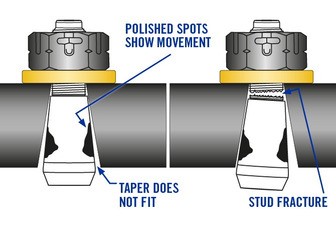 checking-stud-taper-fitment-chassis-parts-1 Inspecting suspension parts for stud taper wear